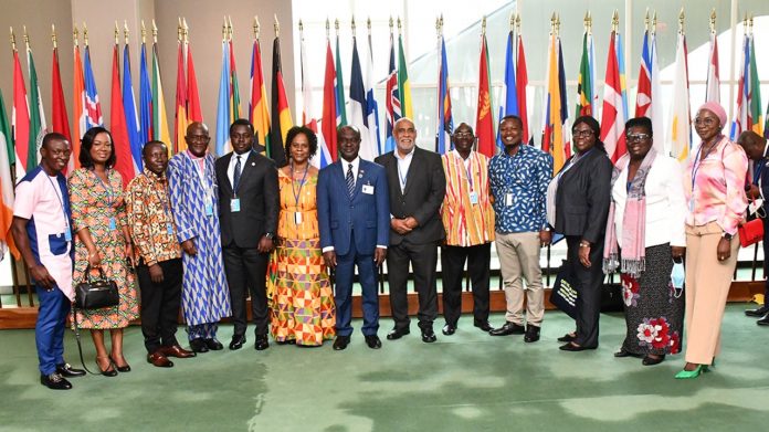 Mr Charles Abani (6th from right) with Professor George Baffour-Gyan (7th from right) in a group photograph with Ghana’s delegation