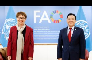 FAO Director-General QU Dongyu meeting with Odile Renaud-Basso, President of the European Bank for Reconstruction and Development (EBRD), FAO headquarters (Iraq room).©FAO/Giuseppe Carotenuto