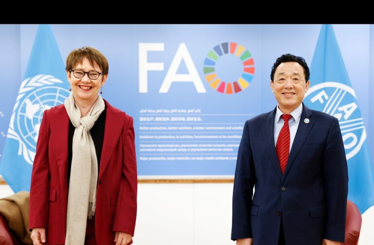 FAO Director-General QU Dongyu meeting with Odile Renaud-Basso, President of the European Bank for Reconstruction and Development (EBRD), FAO headquarters (Iraq room). ©FAO/Giuseppe Carotenuto