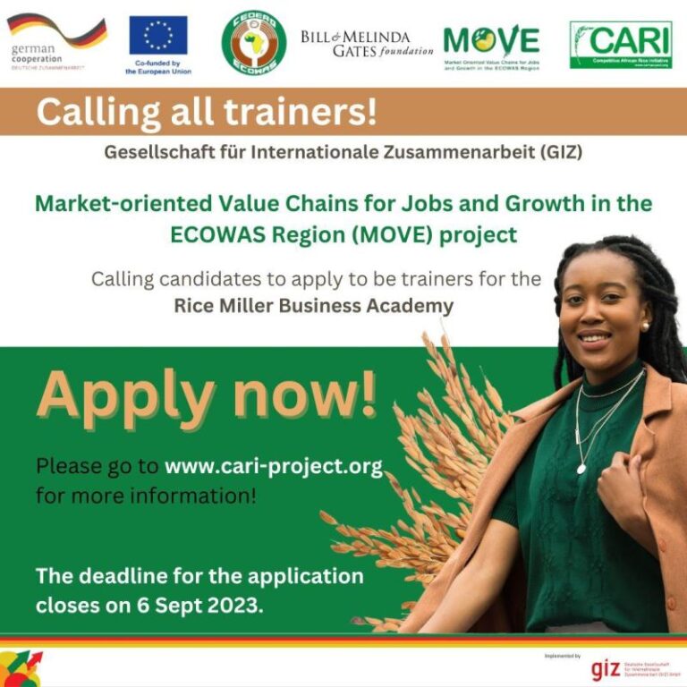 Call for Applications - Training of Trainer Programme of the Rice Miller Business Academy
