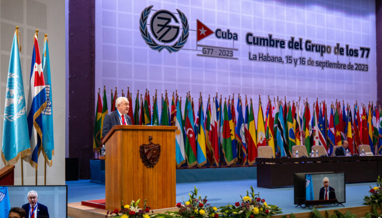 FAO Regional Representative for Latin America and the Caribbean Mario Lubetkin delivered a speech to the Group of 77+China Summit on behalf of the FAO Director-General. ©FAO/Max Valencia