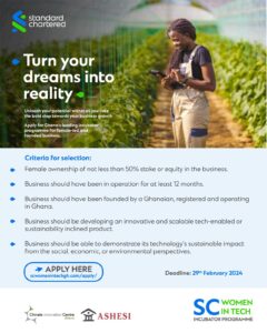 Standard Chartered Women in Technology Incubator Programme for Ghanaians (Grant: $10,000)