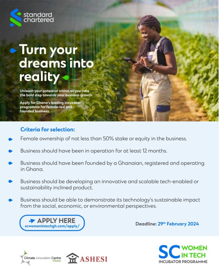 Standard Chartered Women in Technology Incubator Programme for Ghanaians (Grant: $10,000)