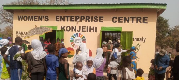 Prof. Wayne Dunn, Founder of Baraka Impact, leading his team together with Traditional Authorities to inaugurate the Konjeihi Women’s Enterprise Center