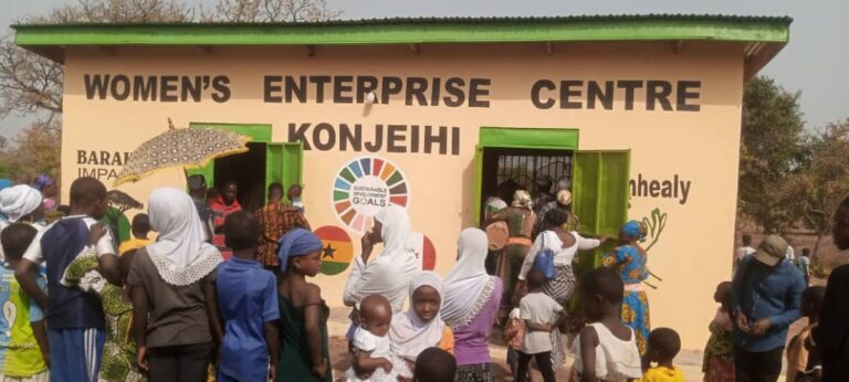 Prof. Wayne Dunn, Founder of Baraka Impact, leading his team together with Traditional Authorities to inaugurate the Konjeihi Women’s Enterprise Center