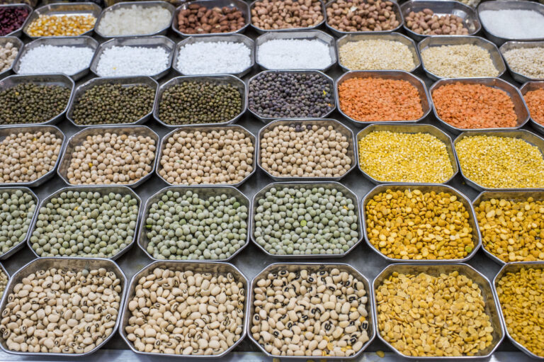 Diversity of pulses at a market in India ©FAO/Atul Loke