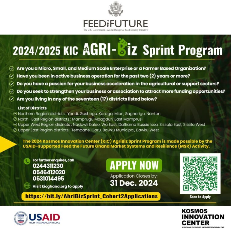 Kosmos Innovation Center AgriBiz Sprint Program for MSMEs in Ghana 2024/2025