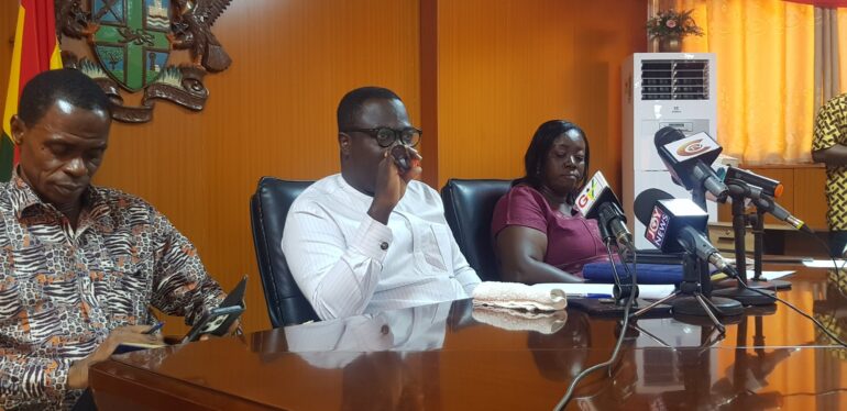 Picture shows Mr Akwaboa addressing the media