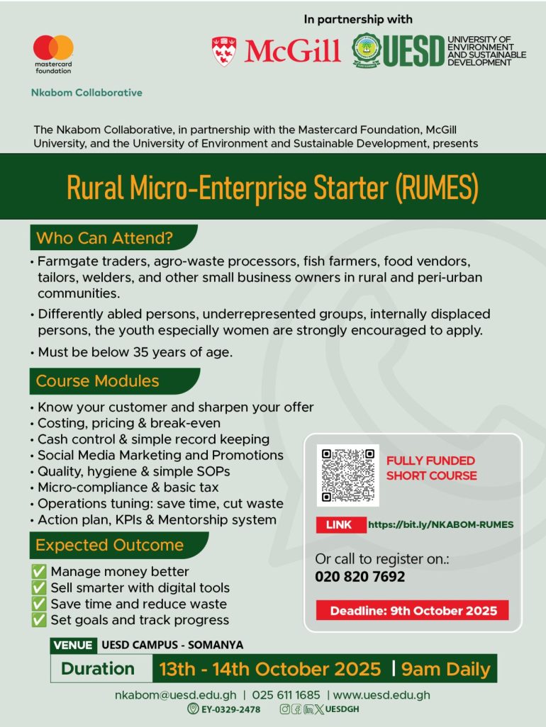 Rural Micro-Enterprise Starter (RUMES) - (Fully Funded)