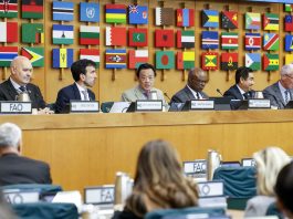 FAO Director-General QU Dongyu (centre) told the meeting that the cost of preventing TADs is far lower than the cost of inaction. ©FAO/Giulio Napolitano