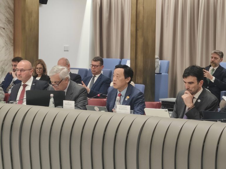 (Left to Right) Gordan Grlić-Radman, Minister of Foreign Affairs of Croatia, Antonio Tajani, Minister of Foreign Affairs and Cooperation of Italy, FAO Director-General QU Dongyu, and FAO Deputy Director-General Maurizio Martina attend the MED9++ Ministerial Meeting at the Italian Ministry of Foreign Affairs and International Cooperation. ©FAO