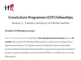 CrossCulture Programme (CCP) Fellowships 2027 (monthly stipend available)